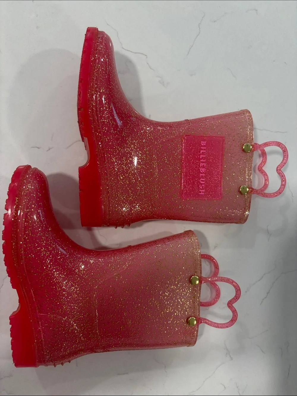 Billieblush Girls' Pink Glitter Heart-Handle Rain Boots